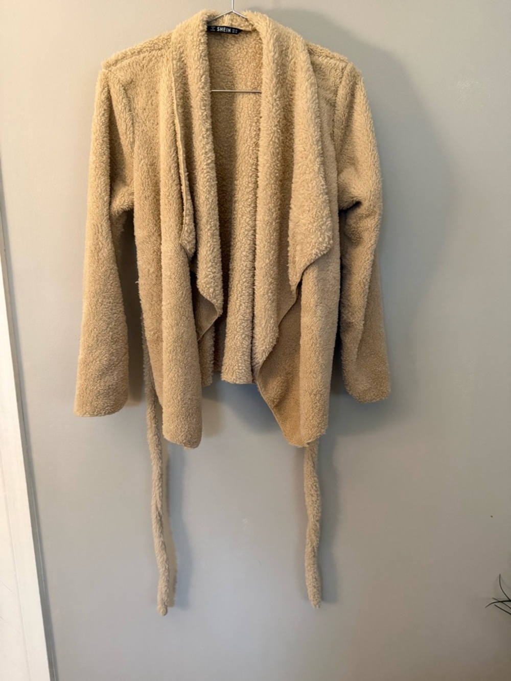 SHEIN Cream Teddy Sherpa Open-Front Jacket